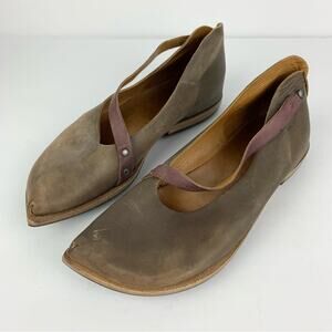 CYDWOQ Leather Brown Pointed Toe Elf Flats Hand Made USA 36.5